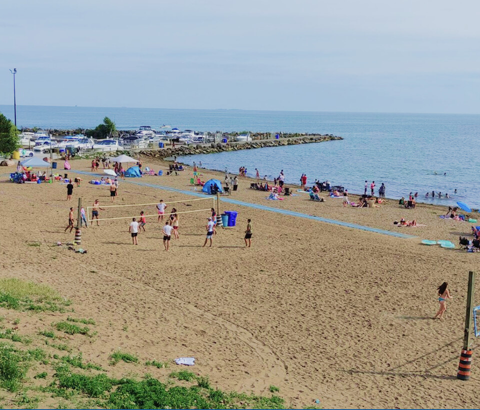 Beach community with people enjoying outdoor activities